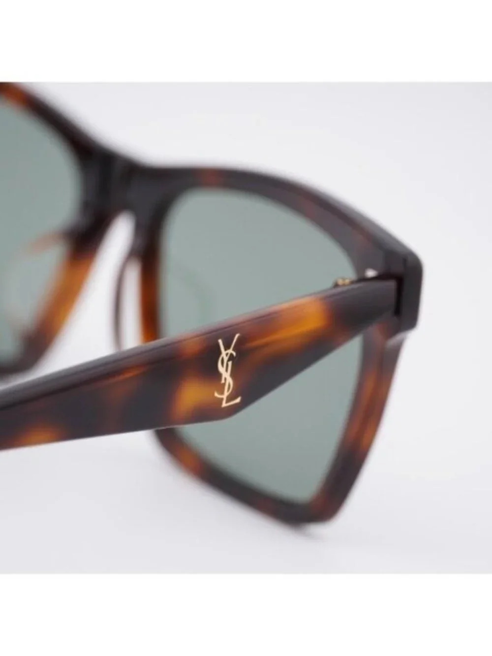 Saint Laurent SL M104/F 003 Sunglasses Havana Square Frame, Green Lenses